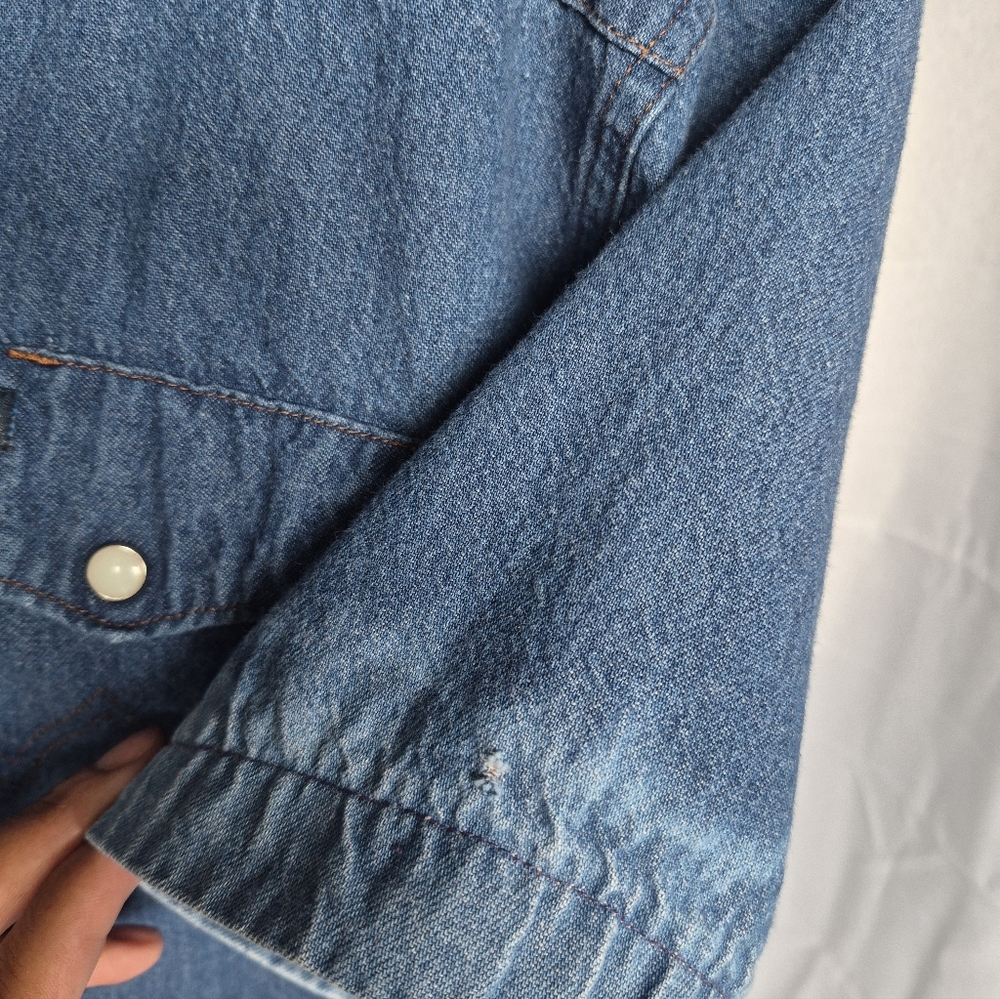 Wrangler Denim Pearl Snap Fringe Shirt Sz 16 Blue Watercolor Tie Dye Cowgirl - Picture 5 of 13